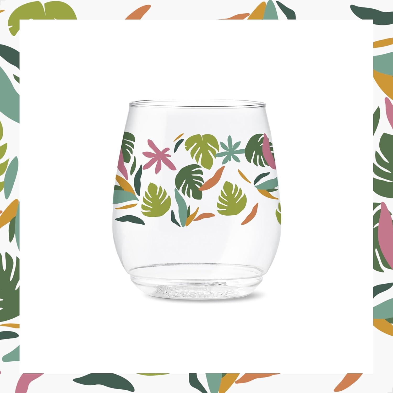 imageTOSSWARE POP 9oz Flute MidCentury Retro Series SET OF 6 Premium Quality Recyclable Unbreakable ampamp Crystal Clear Plastic Printed GlassesTropical Abstract