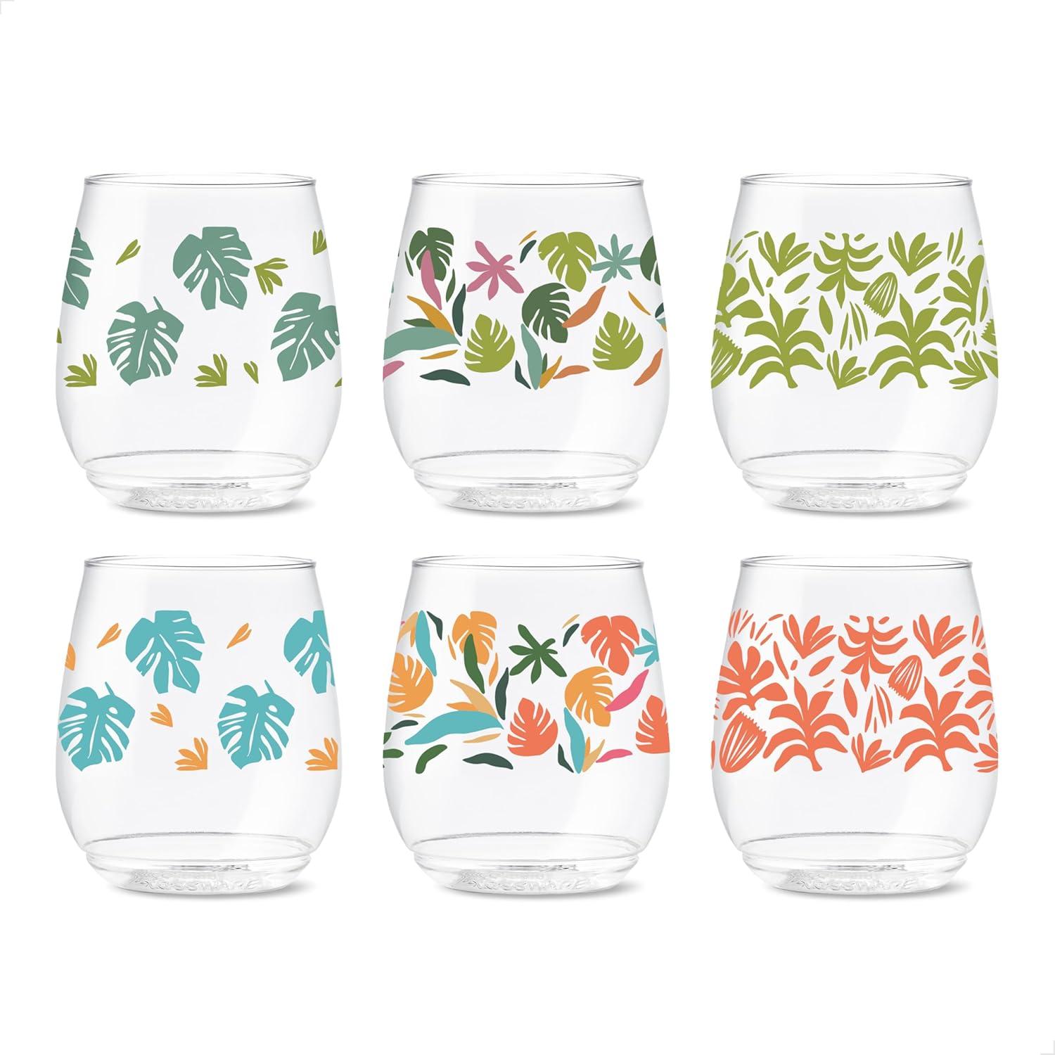 imageTOSSWARE POP 9oz Flute MidCentury Retro Series SET OF 6 Premium Quality Recyclable Unbreakable ampamp Crystal Clear Plastic Printed GlassesTropical Abstract