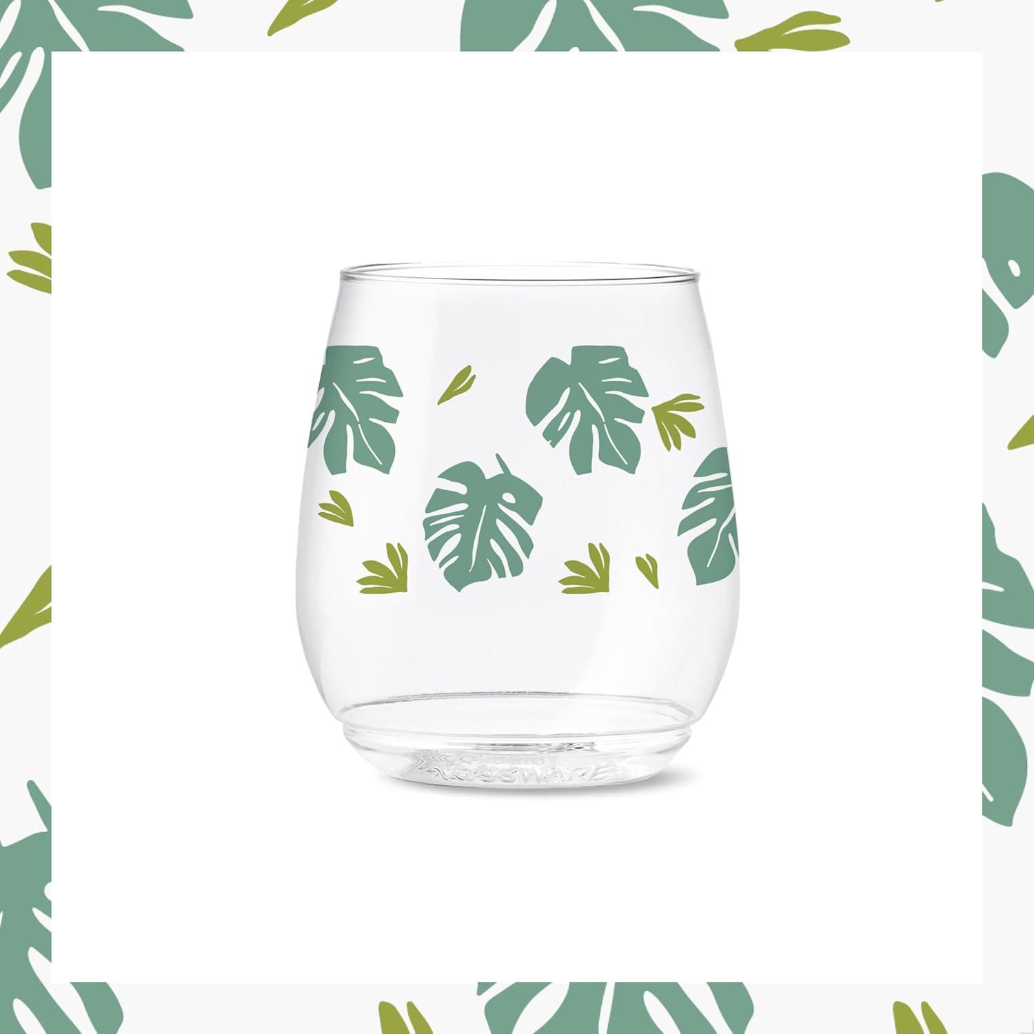 imageTOSSWARE POP 9oz Flute MidCentury Retro Series SET OF 6 Premium Quality Recyclable Unbreakable ampamp Crystal Clear Plastic Printed GlassesTropical Abstract