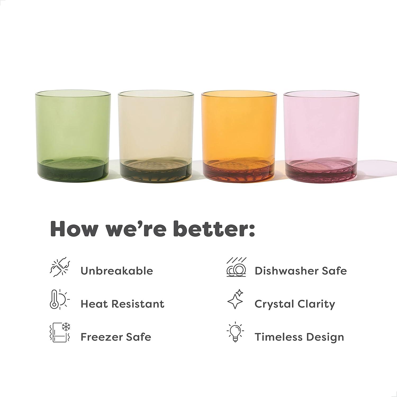 imageTOSSWARE RESERVE 12oz Old Fashioned  Color Series SET OF 4 Premium Quality Tritan Dishwasher Safe ampamp Heat Resistant Unbreakable Plastic Whiskey Glasses