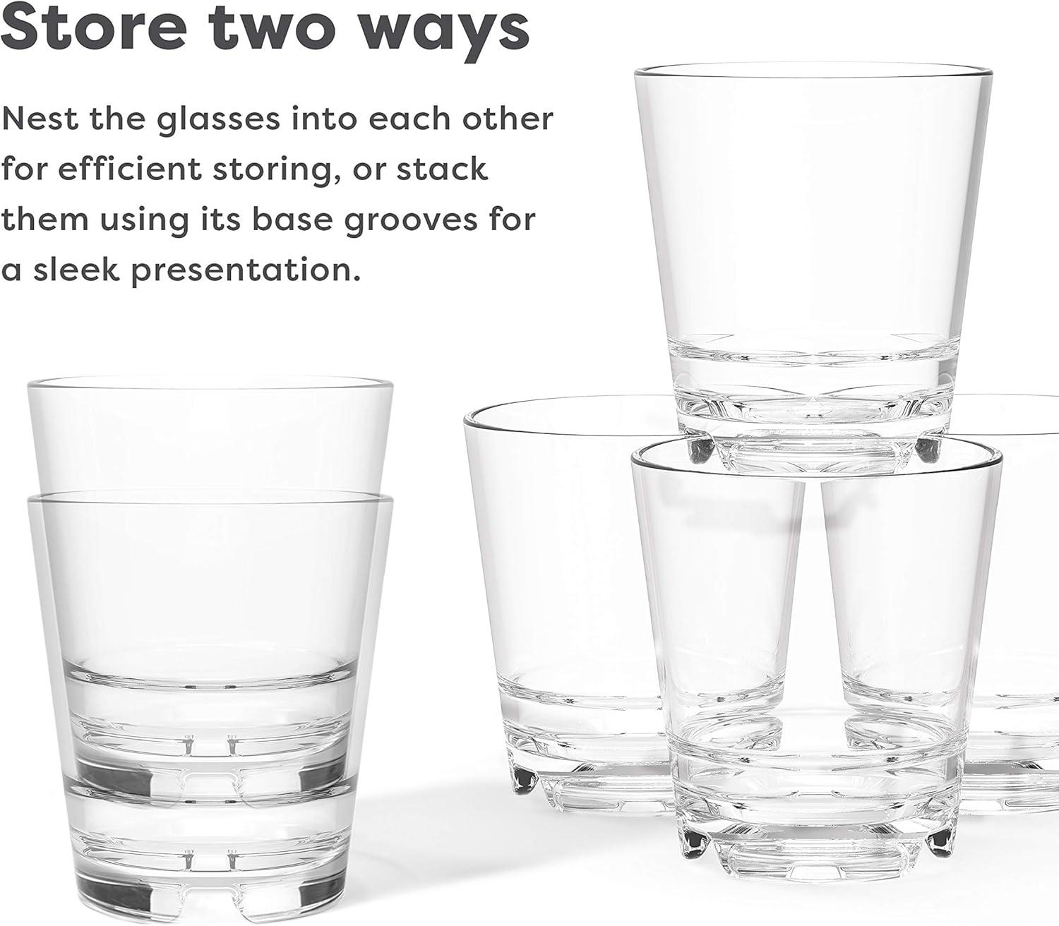 imageTOSSWARE RESERVE 12oz Stacking Double Old Fashioned SET OF 4 Premium Quality Tritan Dishwasher Safe ampamp Heat Resistant Unbreakable Plastic Old Fashioned Glasses Clear4 Count Pack of 2
