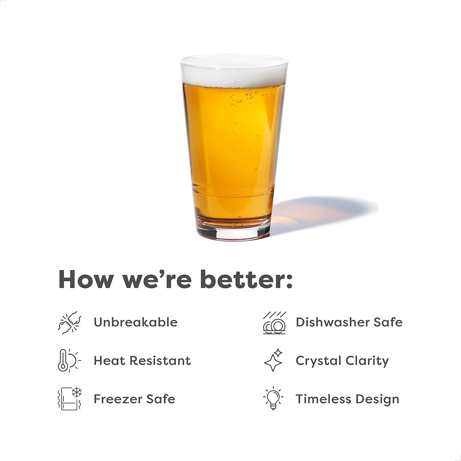 imageTOSSWARE RESERVE 16oz Pint SET OF 4 Premium Quality Tritan Dishwasher Safe ampamp Heat Resistant Unbreakable Plastic Beer Glasses Clear4 Count Pack of 1