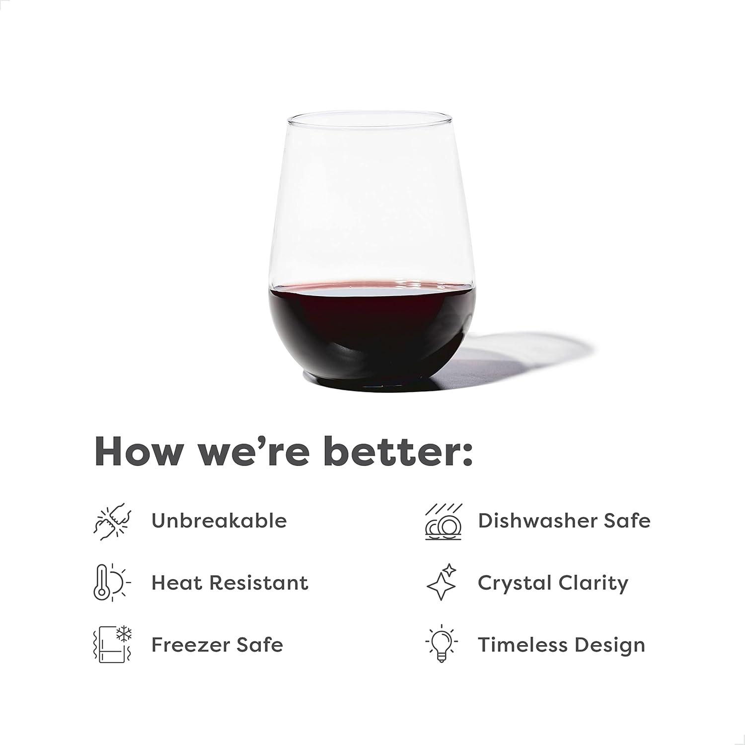 imageTOSSWARE RESERVE 16oz Stemless Wine SET OF 4 Premium Quality Tritan Dishwasher Safe ampamp Heat Resistant Unbreakable Plastic Drinking Glasses 4 Count Pack of 14 Count Pack of 1