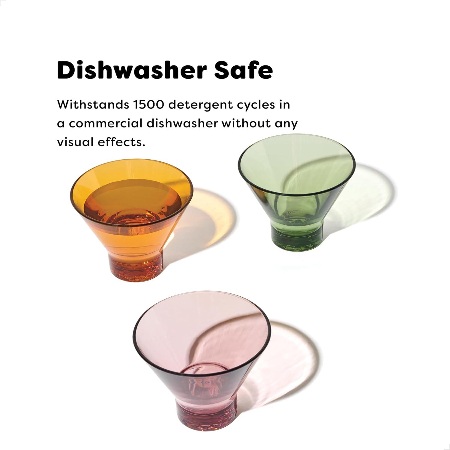 imageTOSSWARE RESERVE 8oz Stemless Martini Glass SET OF 24 Tritan Dishwasher Safe ampamp Heat Resistant Unbreakable Plastic Cocktail Glasses ClearSet of 4  Color Series