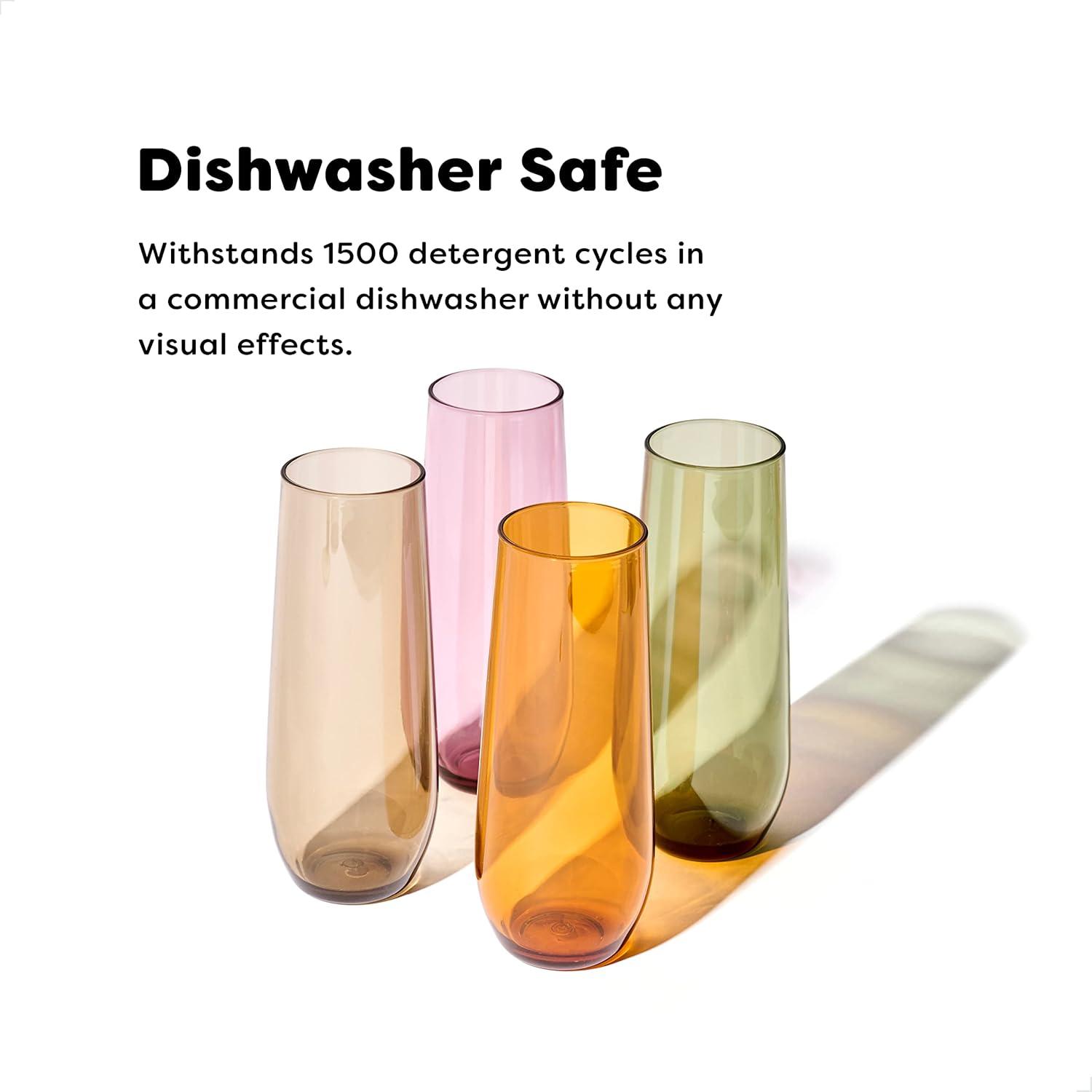 imageTOSSWARE RESERVE 9oz Stemless Flute  Color Series SET OF 4 Premium Quality Tritan Dishwasher Safe ampamp Heat Resistant Unbreakable Plastic Champagne Glasses