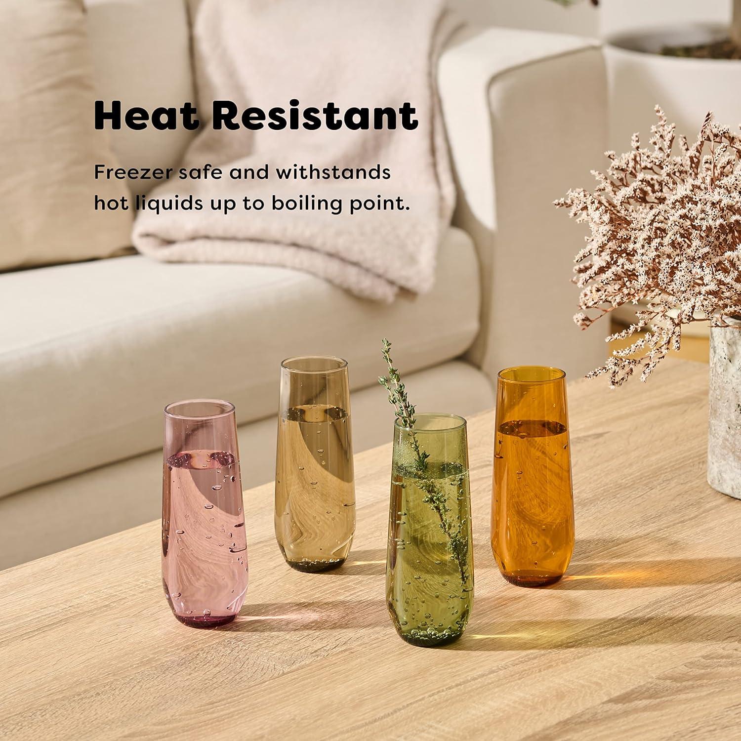 imageTOSSWARE RESERVE 9oz Stemless Flute  Color Series SET OF 4 Premium Quality Tritan Dishwasher Safe ampamp Heat Resistant Unbreakable Plastic Champagne Glasses