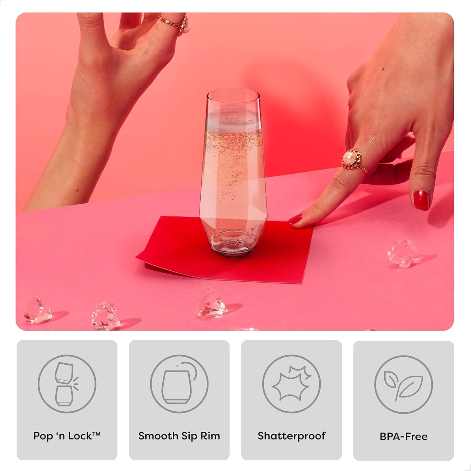 imageTossware POP 9 oz Diamond Plastic Champagne Flute Set  Clear Plastic Champagne Glasses for Parties  Shatterproof ampamp BPAFree  Premium Quality Disposable ampamp Recyclable  Set of 12Set of 48