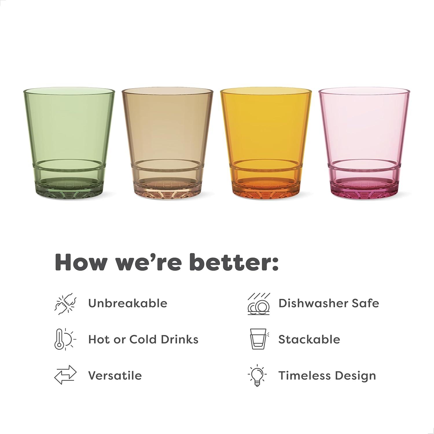 imageTossware RESERVE 12oz Stacking Double Old Fashioned  Diamond Base Color Series SET OF 4 Premium Quality Tritan Dishwasher Safe ampamp Heat Resistant Unbreakable Plastic Whiskey GlassesDiamond Base