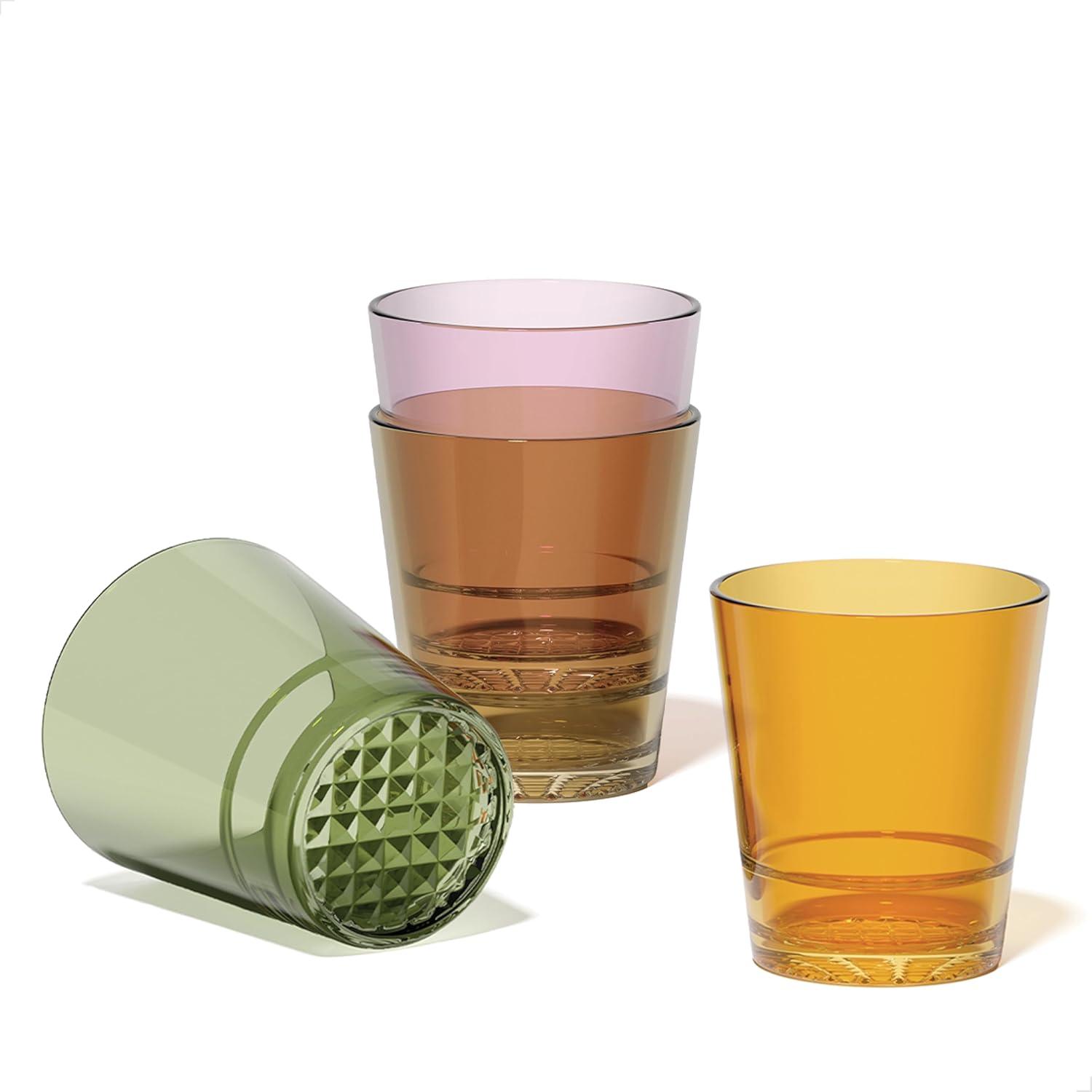 imageTossware RESERVE 12oz Stacking Double Old Fashioned  Diamond Base Color Series SET OF 4 Premium Quality Tritan Dishwasher Safe ampamp Heat Resistant Unbreakable Plastic Whiskey GlassesDiamond Base