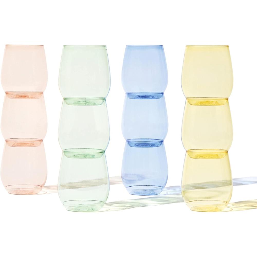 imageTOSSWARE POP 14oz Vino  Color Series SET OF 12 Premium Quality Recyclable Unbreakable ampamp Crystal Clear Plastic Wine Glasses