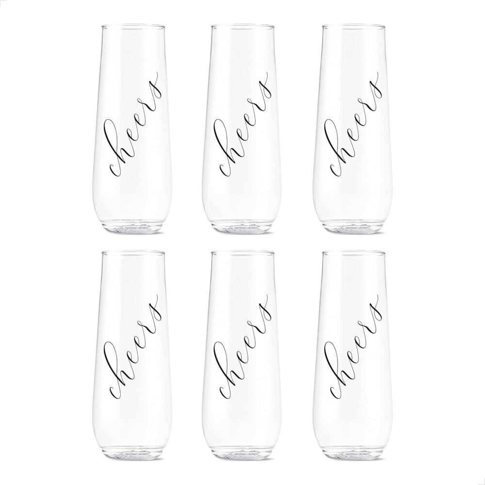 imageTOSSWARE POP 14oz Vino Classic Cheers Series  Color SET OF 6 Premium Quality Recyclable Unbreakable ampamp Crystal Clear Plastic Printed GlassesBlack