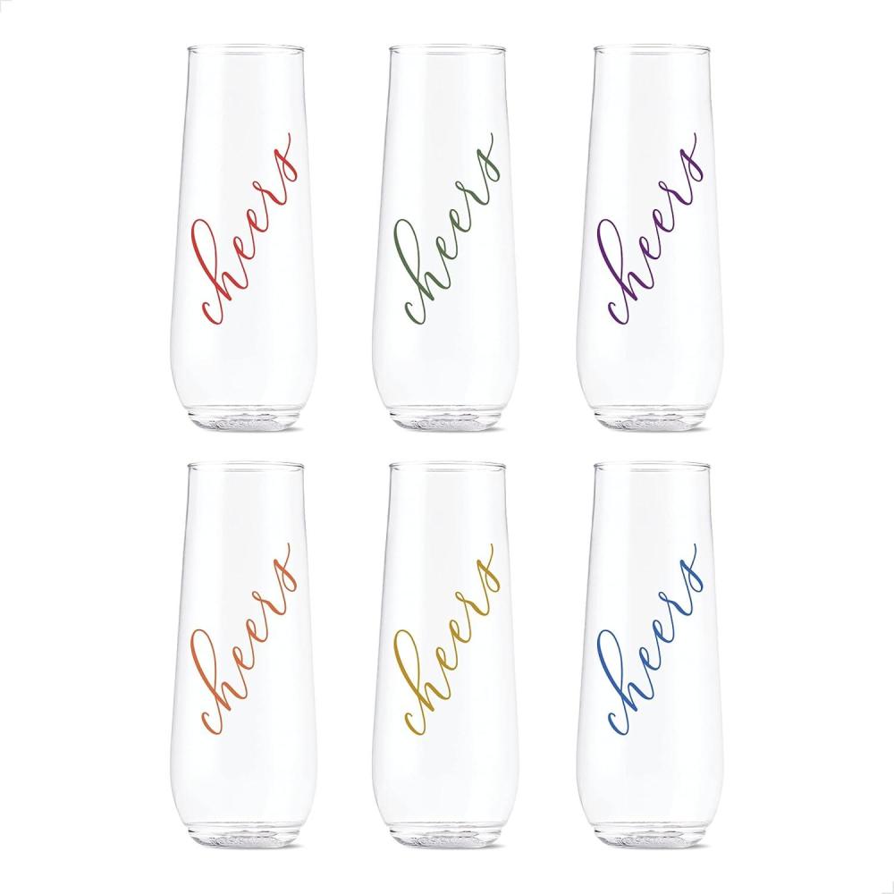imageTOSSWARE POP 14oz Vino Classic Cheers Series  Color SET OF 6 Premium Quality Recyclable Unbreakable ampamp Crystal Clear Plastic Printed GlassesColor