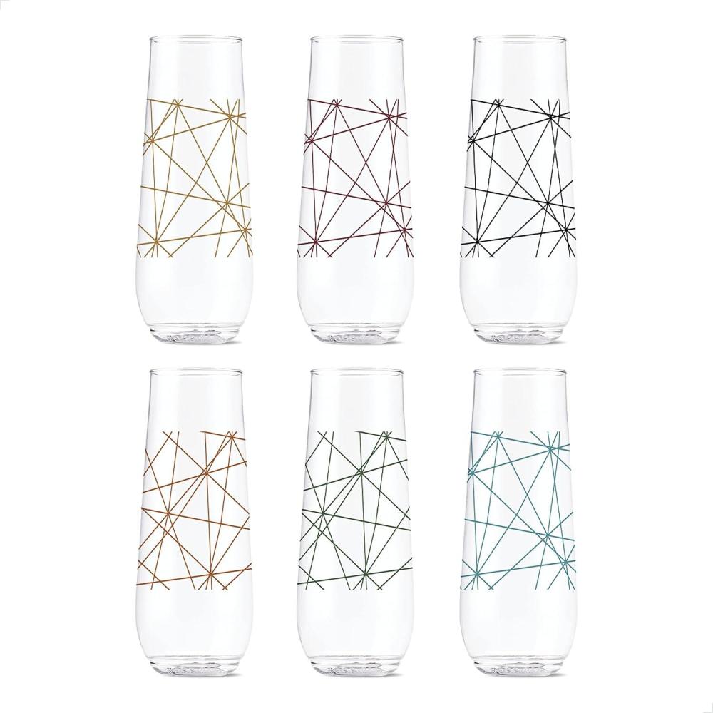 imageTOSSWARE POP 14oz Vino Designer Series  Shapes 1 SET OF 6 Premium Quality Recyclable Unbreakable ampamp Crystal Clear Plastic Printed GlassesLines 2