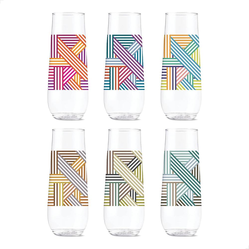 imageTOSSWARE POP 14oz Vino Designer Series  Shapes 1 SET OF 6 Premium Quality Recyclable Unbreakable ampamp Crystal Clear Plastic Printed GlassesLines 3
