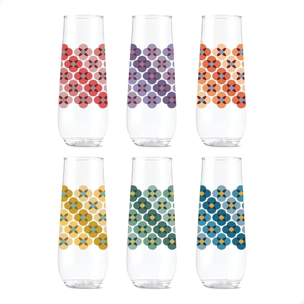 imageTOSSWARE POP 14oz Vino Designer Series  Shapes 1 SET OF 6 Premium Quality Recyclable Unbreakable ampamp Crystal Clear Plastic Printed GlassesShapes 1