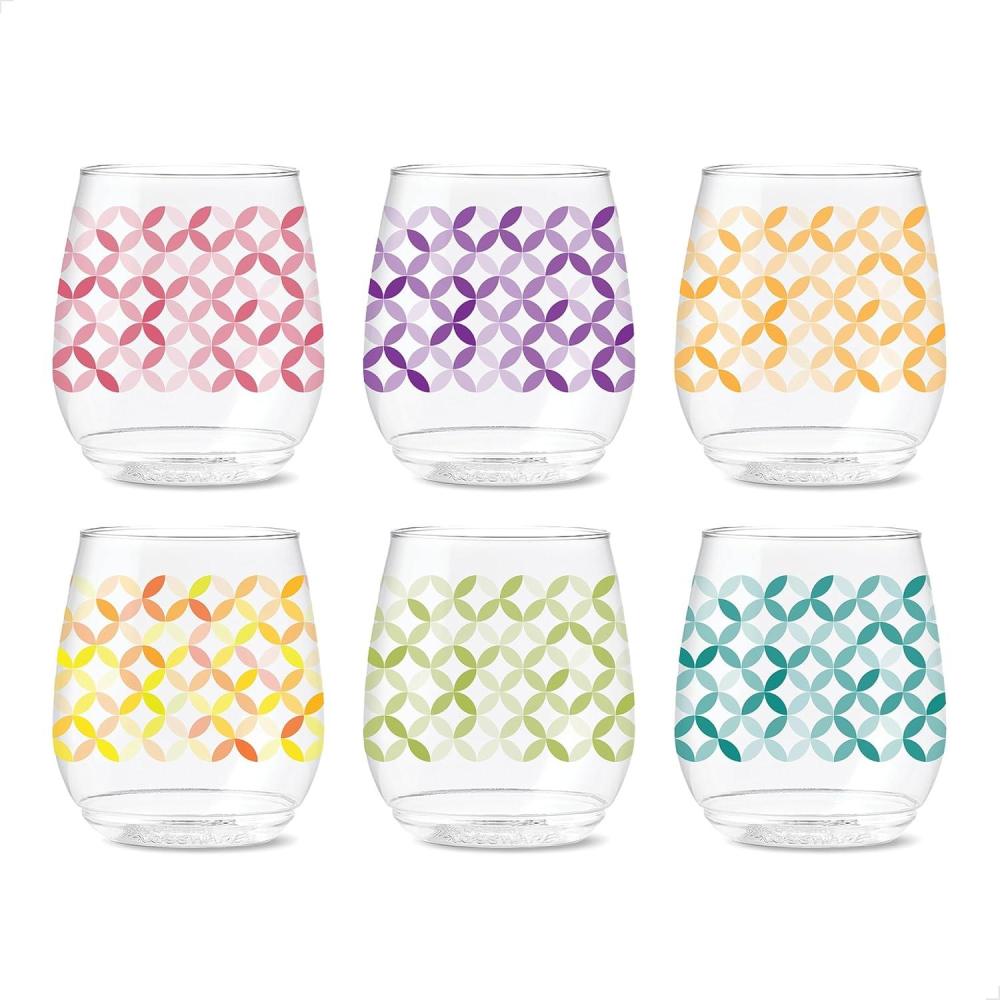 imageTOSSWARE POP 14oz Vino Designer Series  Shapes 1 SET OF 6 Premium Quality Recyclable Unbreakable ampamp Crystal Clear Plastic Printed GlassesShapes 2