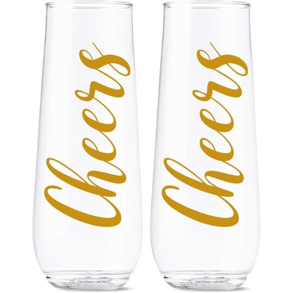 imageTOSSWARE POP 9oz Flute Linear Gold Series SET OF 6 Premium Quality Recyclable Unbreakable ampamp Crystal Clear Plastic Printed Champagne GlassesCheers