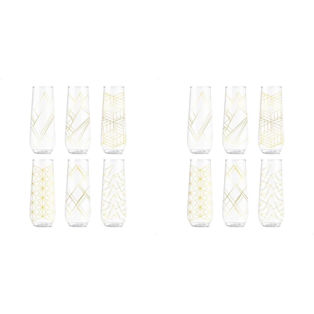 imageTOSSWARE POP 9oz Flute Linear Gold Series SET OF 6 Premium Quality Recyclable Unbreakable ampamp Crystal Clear Plastic Printed Champagne GlassesLinear Gold