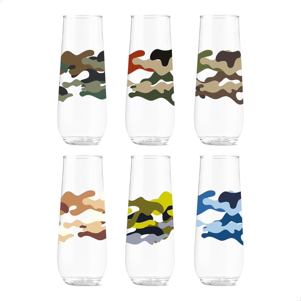 imageTOSSWARE POP 9oz Flute MidCentury Retro Series SET OF 6 Premium Quality Recyclable Unbreakable ampamp Crystal Clear Plastic Printed GlassesCamo