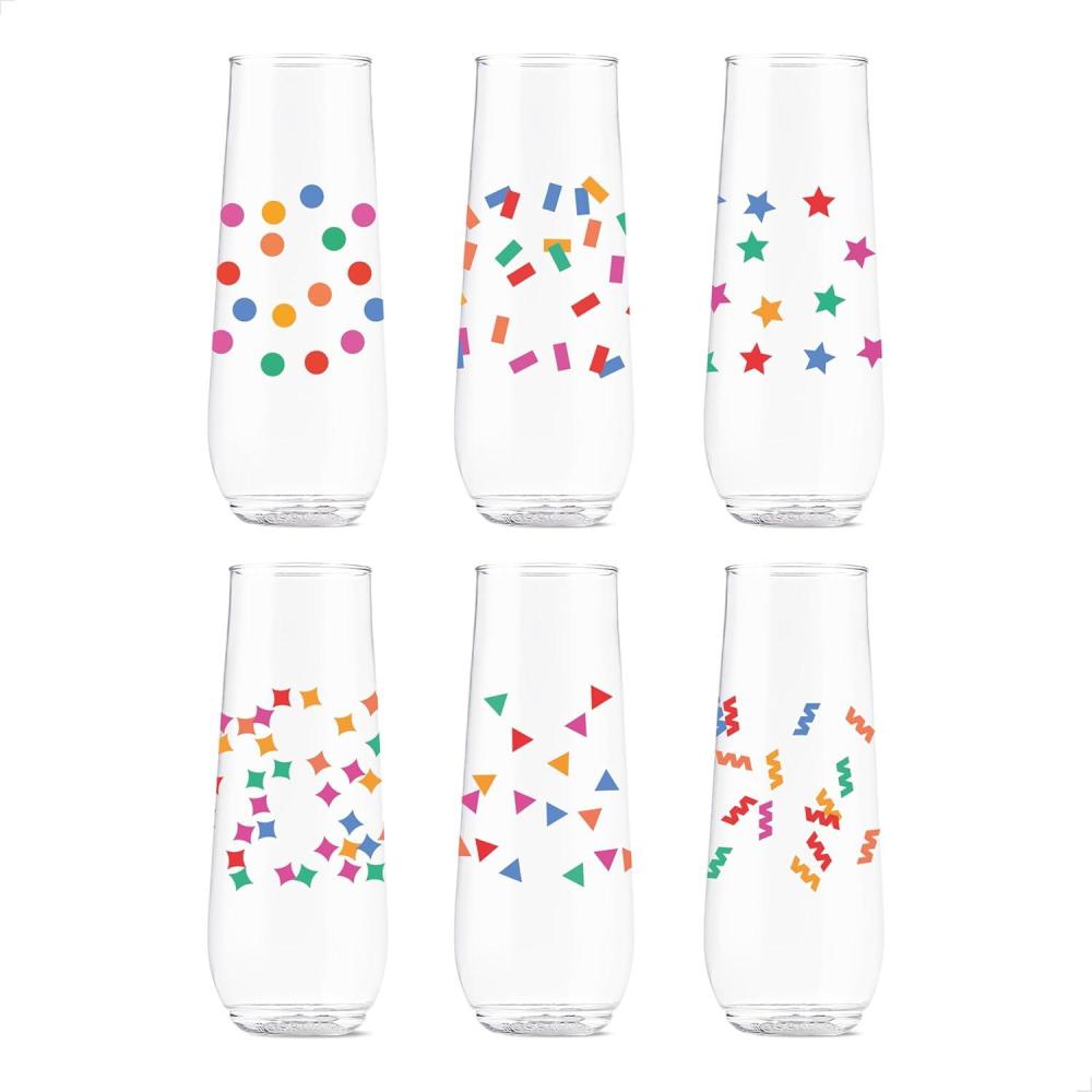 imageTOSSWARE POP 9oz Flute MidCentury Retro Series SET OF 6 Premium Quality Recyclable Unbreakable ampamp Crystal Clear Plastic Printed GlassesConfetti Galore