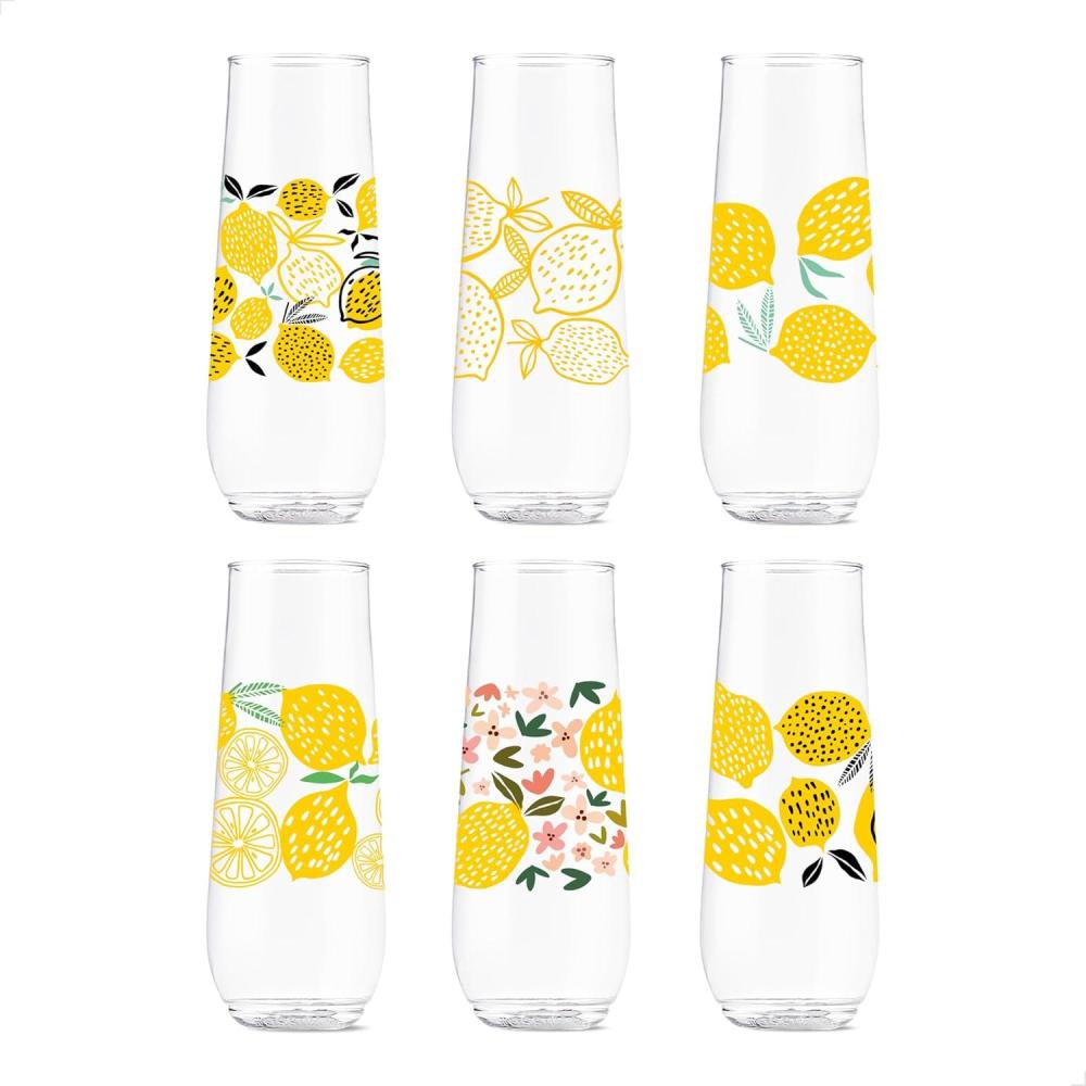 imageTOSSWARE POP 9oz Flute MidCentury Retro Series SET OF 6 Premium Quality Recyclable Unbreakable ampamp Crystal Clear Plastic Printed GlassesLimoncello
