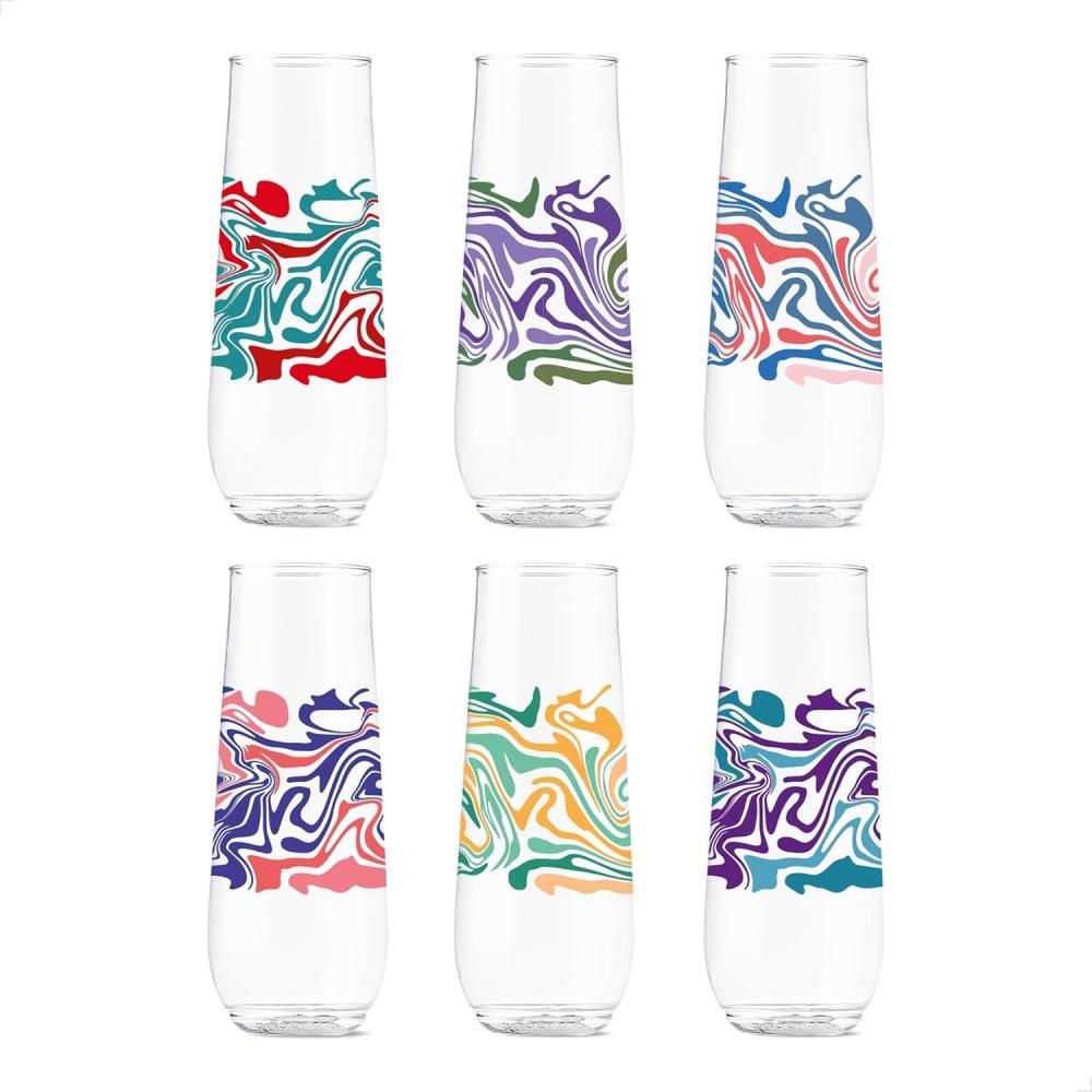 imageTOSSWARE POP 9oz Flute MidCentury Retro Series SET OF 6 Premium Quality Recyclable Unbreakable ampamp Crystal Clear Plastic Printed GlassesLiquid Marble