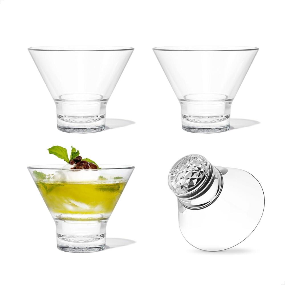 imageTOSSWARE RESERVE 8oz Stemless Martini Glass SET OF 24 Tritan Dishwasher Safe ampamp Heat Resistant Unbreakable Plastic Cocktail Glasses Clear24 Count Pack of 1