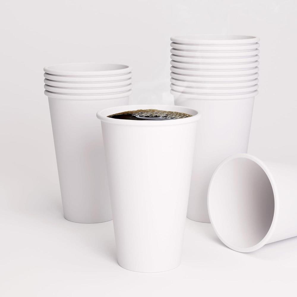 imageTossware GO 16oz Hot Cups  Set of 100 premium quality food safe coffee cups FDAcompliant recyclable paper cups single wall cups for hot and cold drinks disposable 16oz white party cups16oz