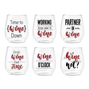 TOSSWARE POP 14oz Vino All About Wine Series, SET OF 6, Premium Quality, Recyclable, Unbreakable & Crystal Clear Plastic Printed Glasses