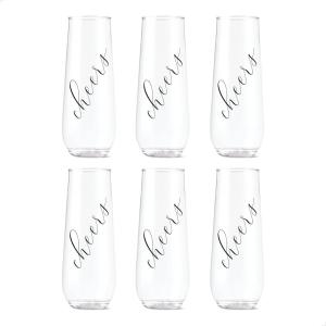 TOSSWARE POP 14oz Vino Classic Cheers Series – Color, SET OF 6, Premium Quality, Recyclable, Unbreakable & Crystal Clear Plastic Printed Glasses(Black)