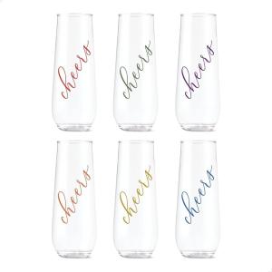 TOSSWARE POP 14oz Vino Classic Cheers Series – Color, SET OF 6, Premium Quality, Recyclable, Unbreakable & Crystal Clear Plastic Printed Glasses(Color)