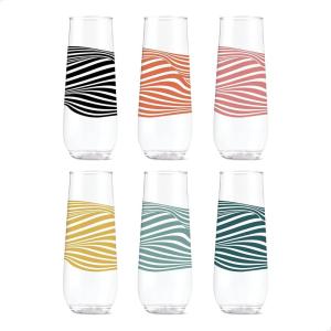 TOSSWARE POP 14oz Vino Designer Series – Shapes 1, SET OF 6, Premium Quality, Recyclable, Unbreakable & Crystal Clear Plastic Printed Glasses(Lines 1)