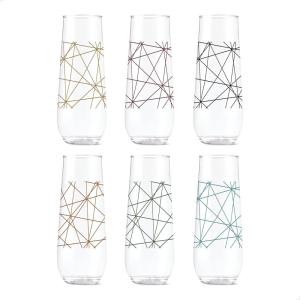 TOSSWARE POP 14oz Vino Designer Series – Shapes 1, SET OF 6, Premium Quality, Recyclable, Unbreakable & Crystal Clear Plastic Printed Glasses(Lines 2)