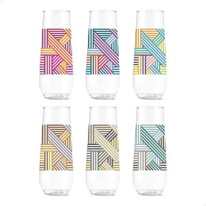 TOSSWARE POP 14oz Vino Designer Series – Shapes 1, SET OF 6, Premium Quality, Recyclable, Unbreakable & Crystal Clear Plastic Printed Glasses(Lines 3)