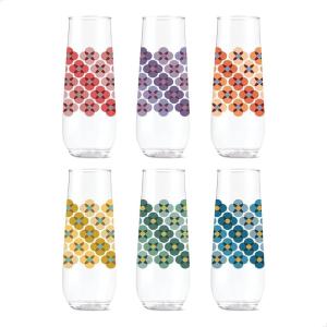 TOSSWARE POP 14oz Vino Designer Series – Shapes 1, SET OF 6, Premium Quality, Recyclable, Unbreakable & Crystal Clear Plastic Printed Glasses(Shapes 1)