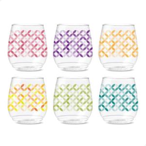 TOSSWARE POP 14oz Vino Designer Series – Shapes 1, SET OF 6, Premium Quality, Recyclable, Unbreakable & Crystal Clear Plastic Printed Glasses(Shapes 2)