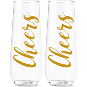 TOSSWARE POP 9oz Flute Linear Gold Series, SET OF 6, Premium Quality, Recyclable, Unbreakable & Crystal Clear Plastic Printed Champagne Glasses(Cheers)