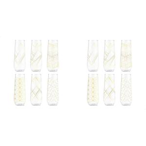 TOSSWARE POP 9oz Flute Linear Gold Series, SET OF 6, Premium Quality, Recyclable, Unbreakable & Crystal Clear Plastic Printed Champagne Glasses(Linear Gold)
