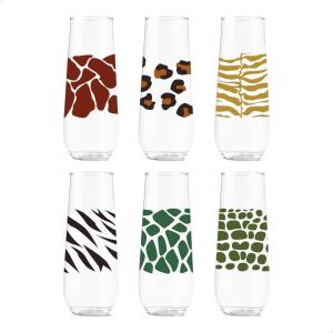 TOSSWARE POP 9oz Flute Mid-Century Retro Series, SET OF 6, Premium Quality, Recyclable, Unbreakable & Crystal Clear Plastic Printed Glasses(Safari)