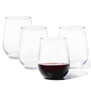 TOSSWARE RESERVE 16oz Stemless Wine SET OF 4, Premium Quality, Tritan Dishwasher Safe & Heat Resistant Unbreakable Plastic Drinking Glasses, 4 Count (Pack of 1)(4 Count (Pack of 1))