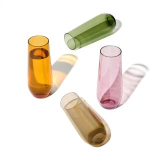 TOSSWARE RESERVE 9oz Stemless Flute – Color Series SET OF 4, Premium Quality, Tritan Dishwasher Safe & Heat Resistant Unbreakable Plastic Champagne Glasses
