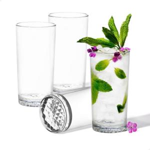 TOSSWARE Reserve 14oz Highball Dishwasher Safe, Heat Resistant, Unbreakable and Crystal Clear Tritan Plastic Tall Cocktail Glasses, Set of 24(Set of 4)