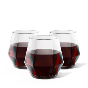 Tossware POP 12 oz. Diamond Vino Stemless Plastic Wine Glass Set – Clear Plastic Wine Glasses for Parties – Shatterproof & BPA-Free – Premium Quality & Recyclable – Set of 12(Set of 12)