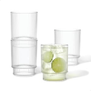 Tossware RESERVE 12oz Fluted Tumbler SET OF 4, Premium Quality, Tritan Dishwasher Safe & Heat Resistant Unbreakable Plastic Ripple Glasses(Clear)