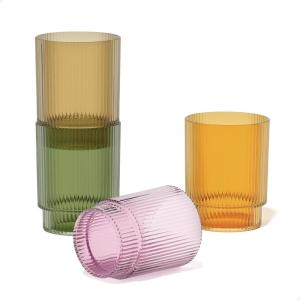 Tossware RESERVE 12oz Fluted Tumbler SET OF 4, Premium Quality, Tritan Dishwasher Safe & Heat Resistant Unbreakable Plastic Ripple Glasses(Color Mix)