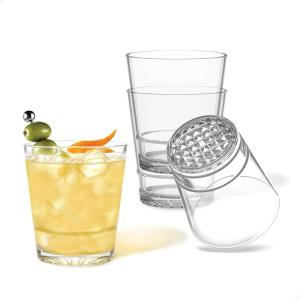 Tossware RESERVE 12oz Stacking Double Old Fashioned – Diamond Base Color Series SET OF 4, Premium Quality, Tritan Dishwasher Safe & Heat Resistant Unbreakable Plastic Whiskey Glasses(Diamond Base)