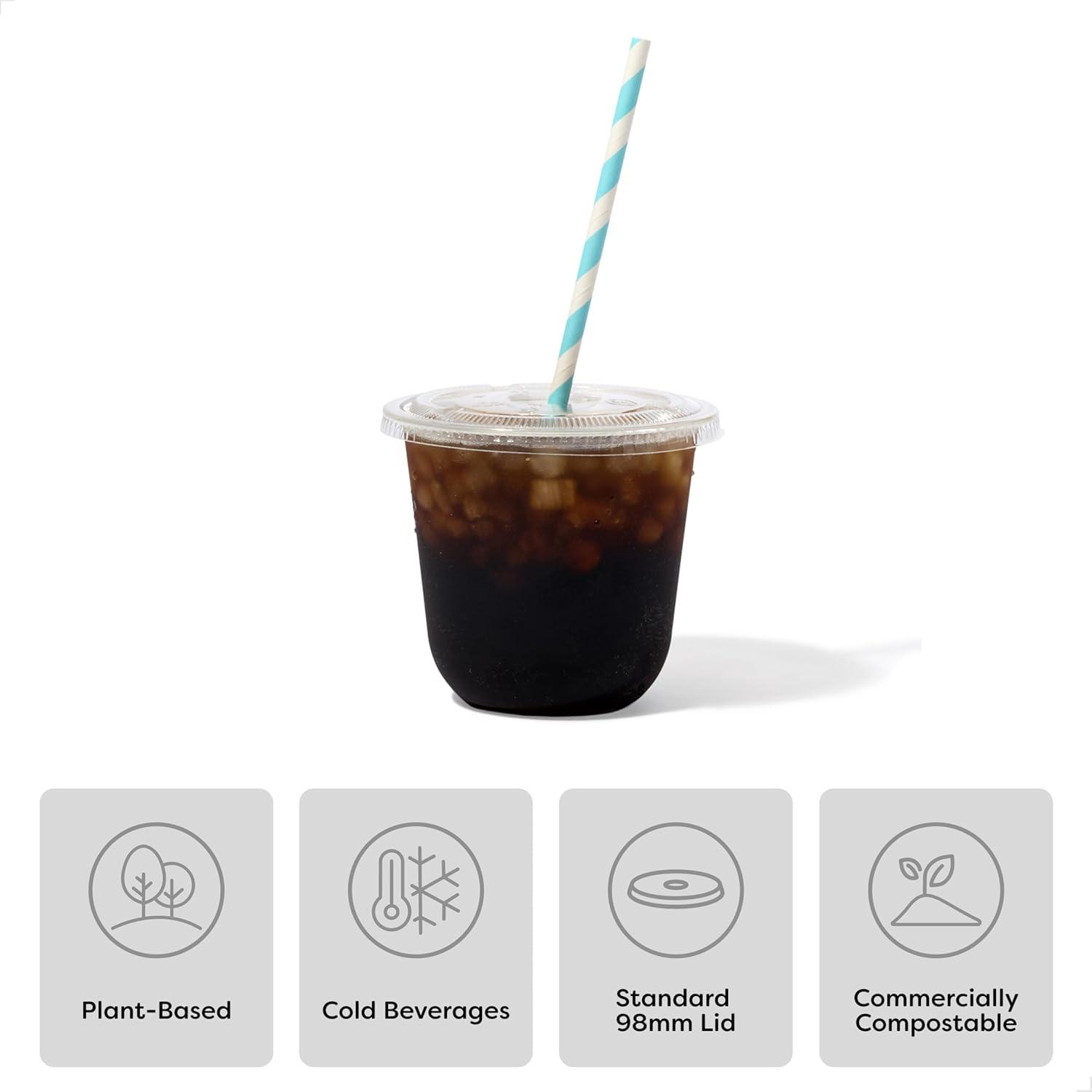 imageTOSSWARE NATURAL Flat Lid With Straw Slot Set of 50 Plant Based 98mm Lids for Cold Cups Plastic Alternative Clear Lids Only Compatible with TOSSWARE NATURAL 98mm Cups