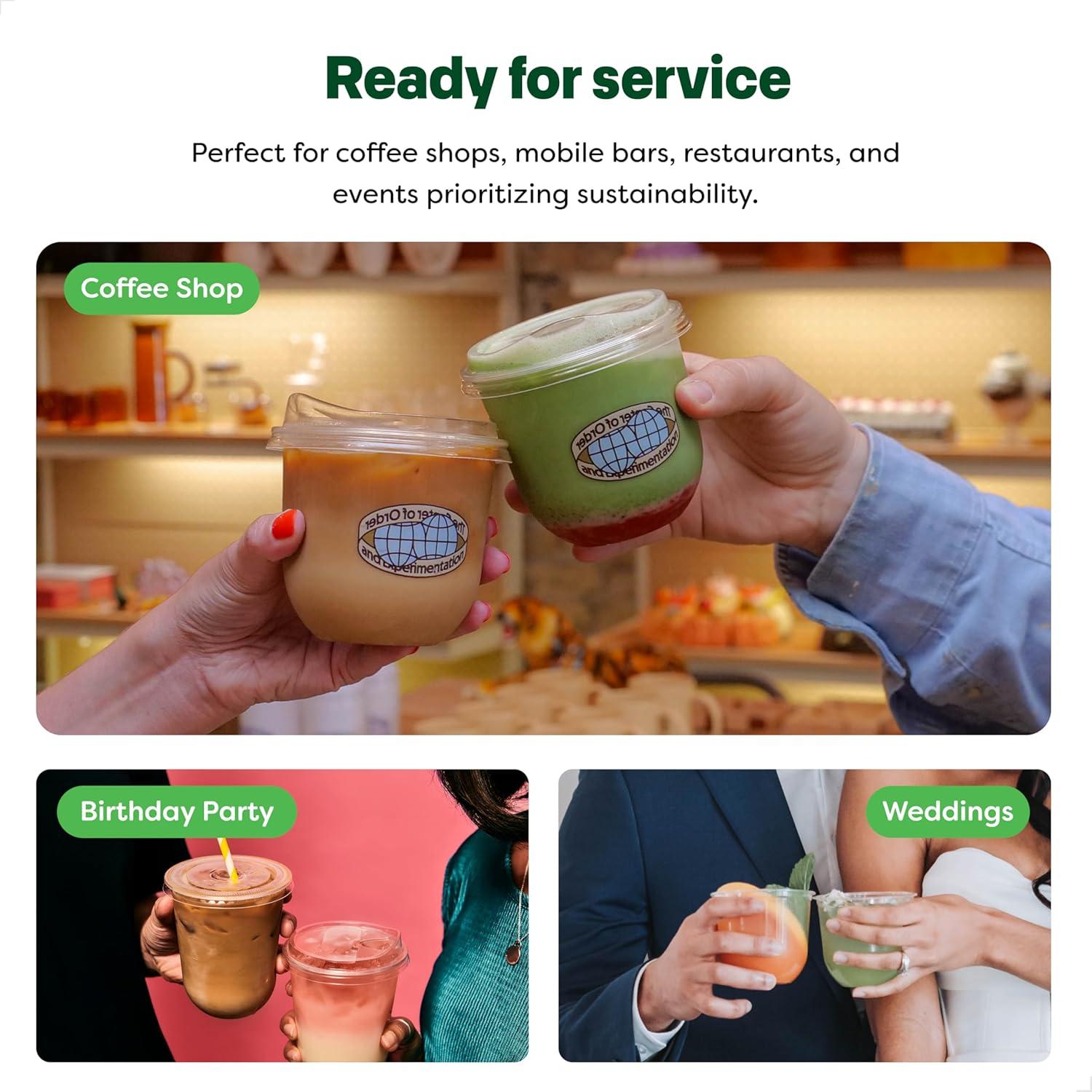 imageTOSSWARE NATURAL Flat Lid With Straw Slot Set of 50 Plant Based 98mm Lids for Cold Cups Plastic Alternative Clear Lids Only Compatible with TOSSWARE NATURAL 98mm Cups