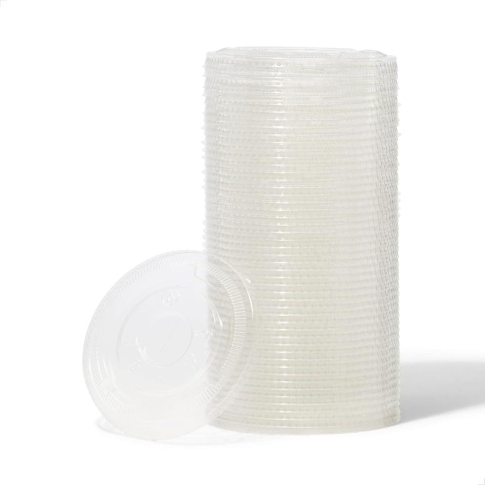 imageTOSSWARE NATURAL Flat Lid With Straw Slot Set of 50 Plant Based 98mm Lids for Cold Cups Plastic Alternative Clear Lids Only Compatible with TOSSWARE NATURAL 98mm Cups